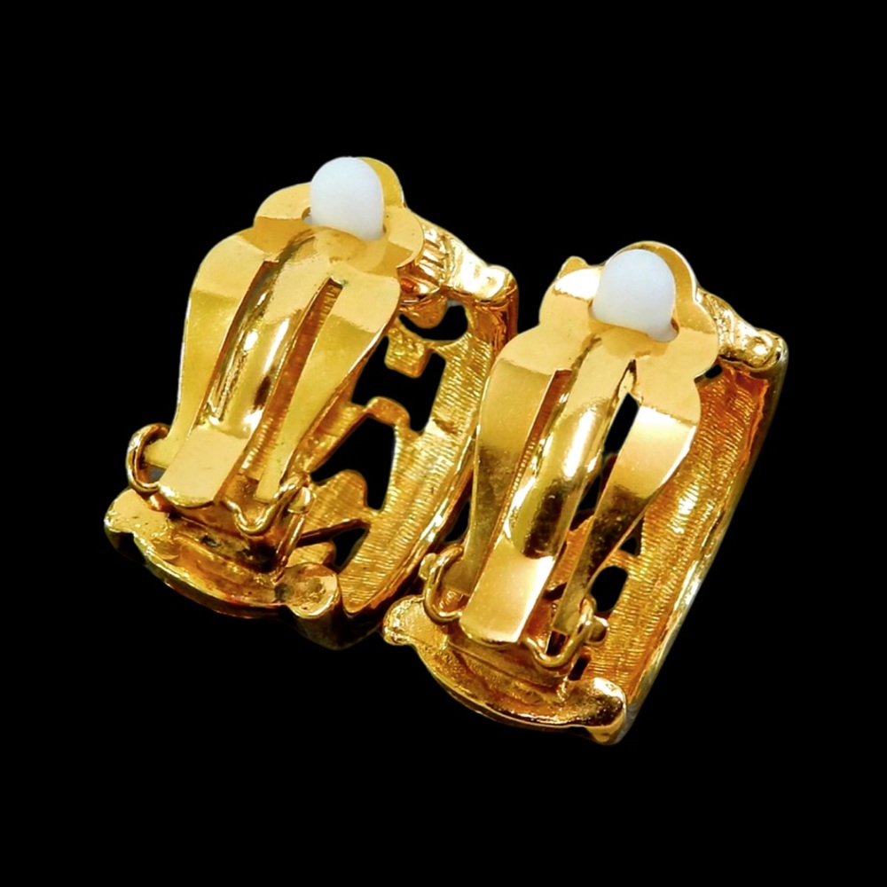 Chanel Vintage Gold Cut Out Logo Hoop Clip On Earrings - Picture 2 of 14